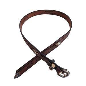 Handcrafted Real McCoy Western Leather Belt Brown Size 42 Tooled Silver USA